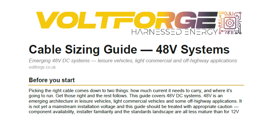 Voltforge Cable Sizing Guide — 48V Systems for emerging DC architectures in leisure vehicles, light commercial and off-highway applications